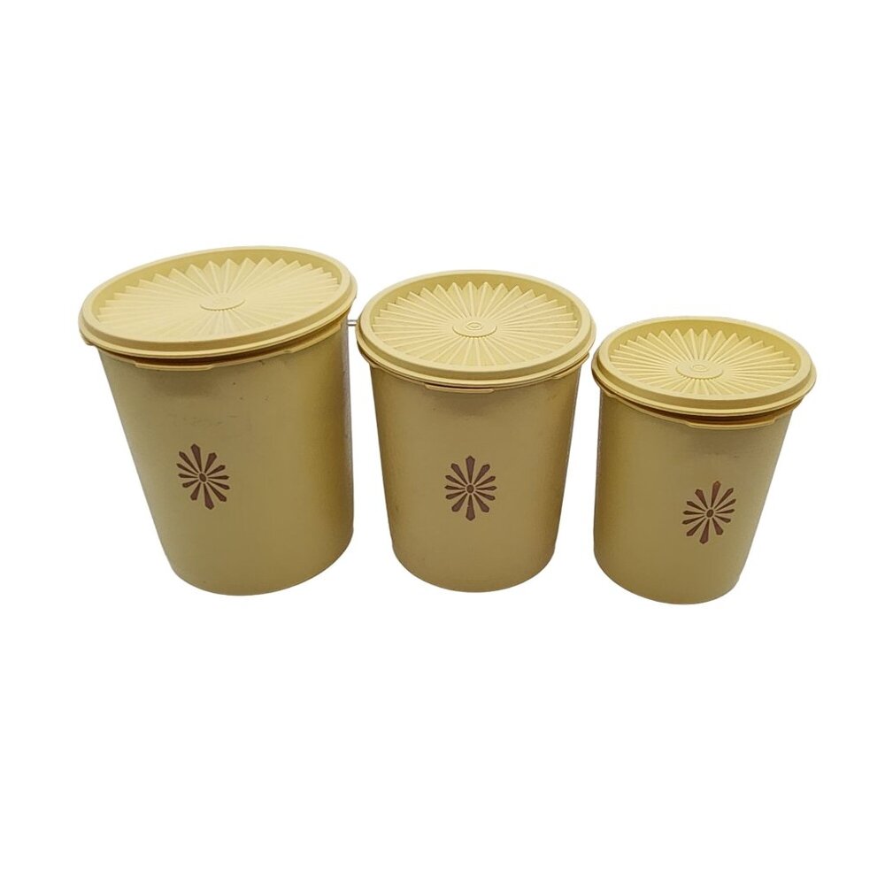 Vintage Tupperware harvest Gold Canisters #'s 803 / 809 / 811 clear seal - Picture 1 of 3